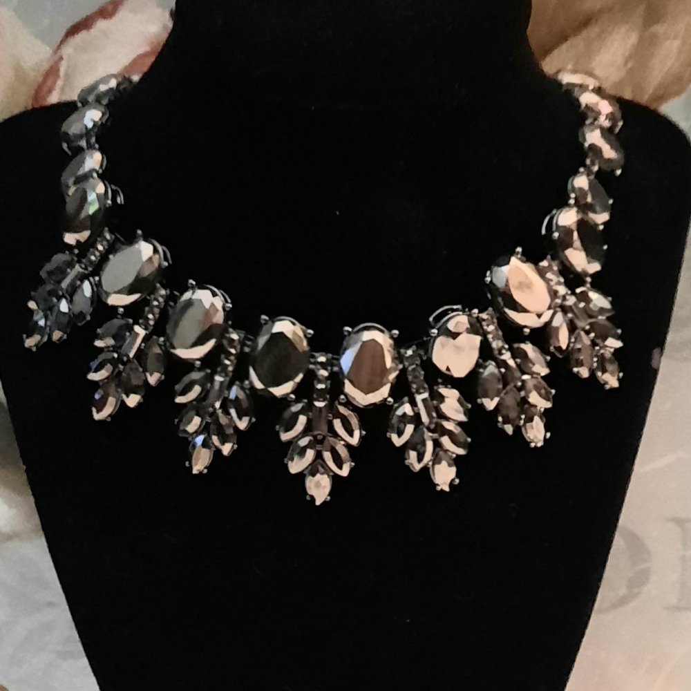 Statement Necklace Heavy gun metal gray faux stones with mirror shine.